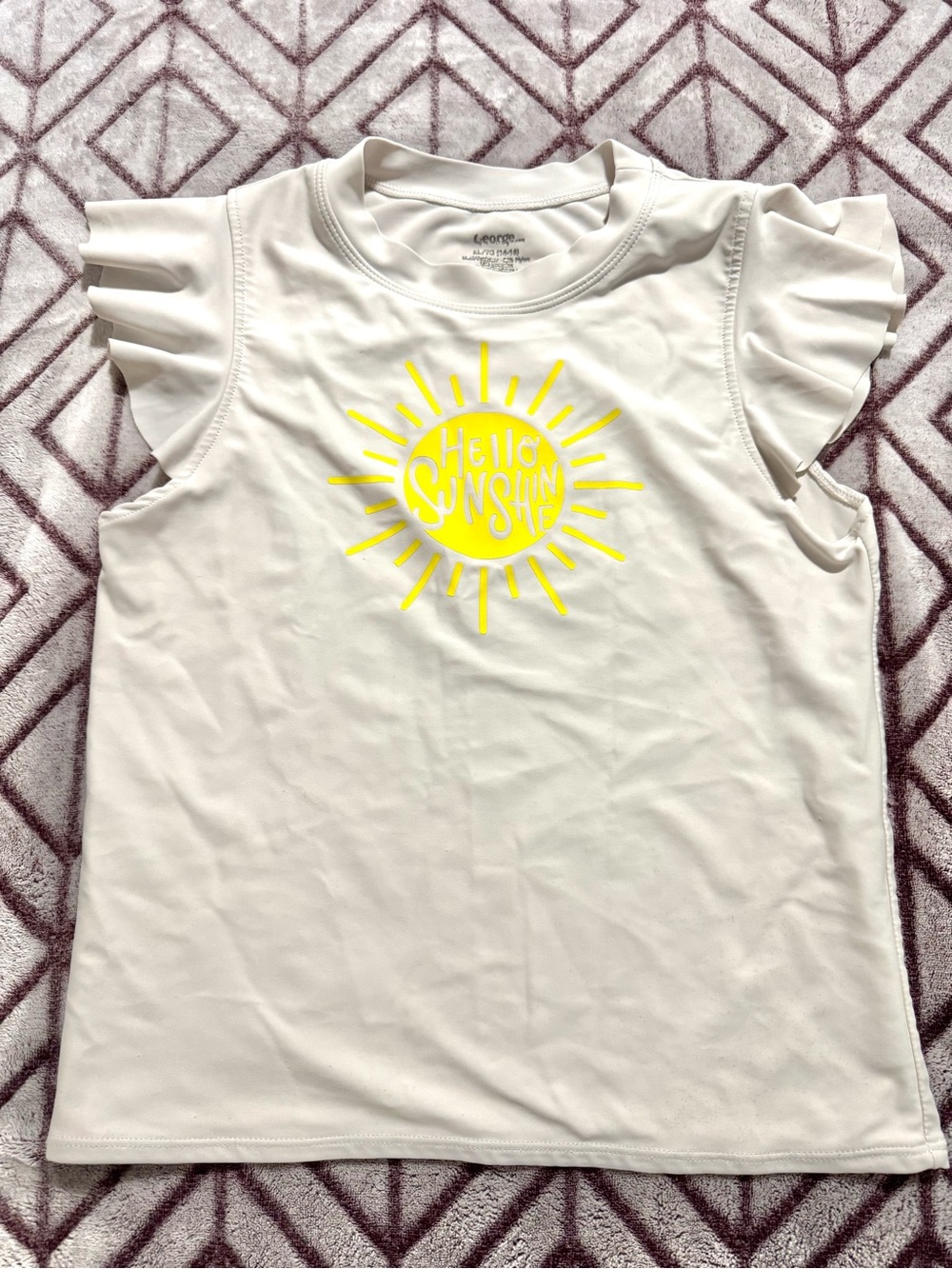 George Girls' White 'Hello Sunshine' Ruffle Sleeve Swim Top Size XL (14-16)